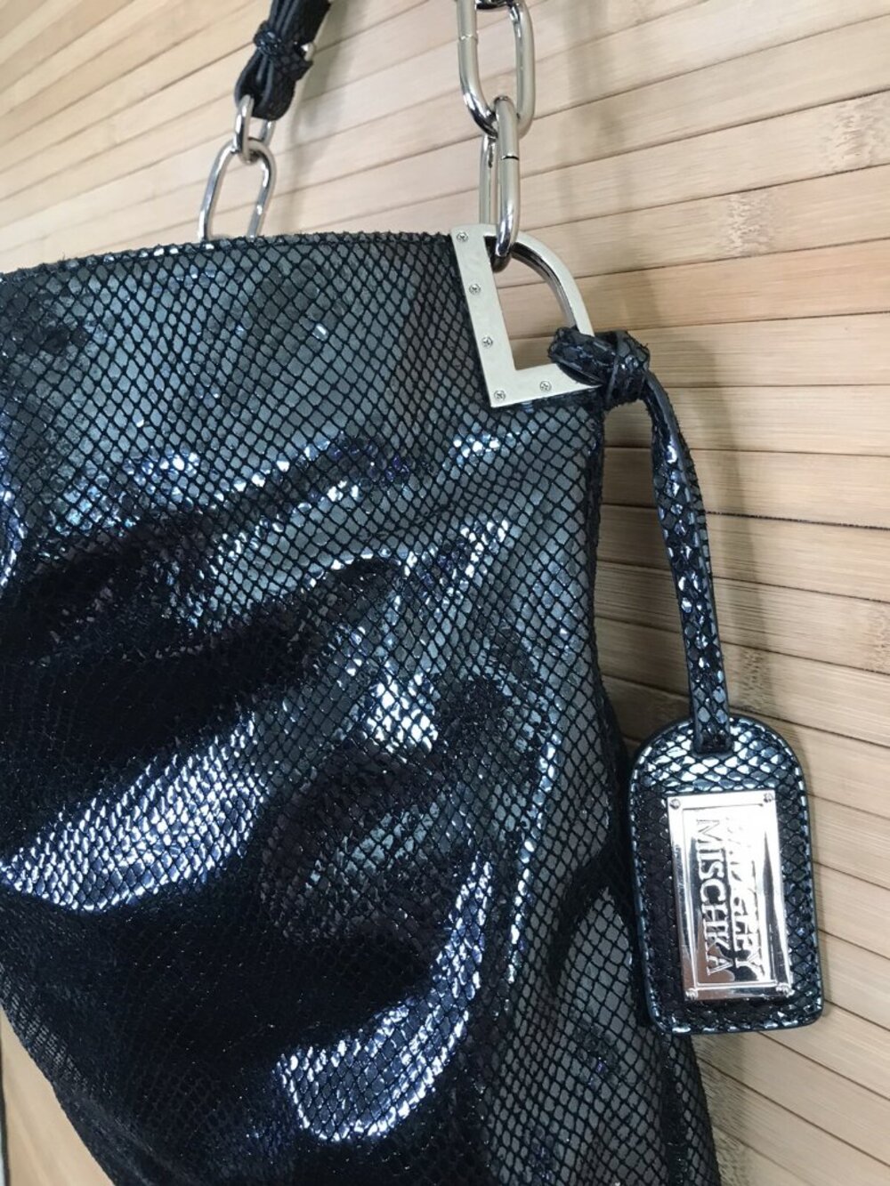 Badgley Mischka Large Hobo Shoulder Blue Bright Bag Mermaid Purse - Picture 4 of 7